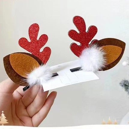 Sparkly Antler Hair Clip, Pom Pom Sequins Red Horn