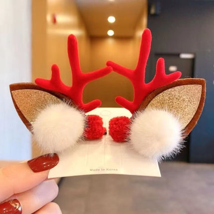 Cute Antler Hair Clip, Red & White Pom Pom Red Horn