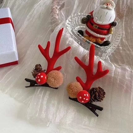 Khaki Pinecone Red Antler Hair Clips