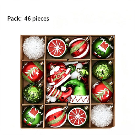 46 Pieces Hand Drawn Christmas Ball Gift Box, Xmas Tree Pendant