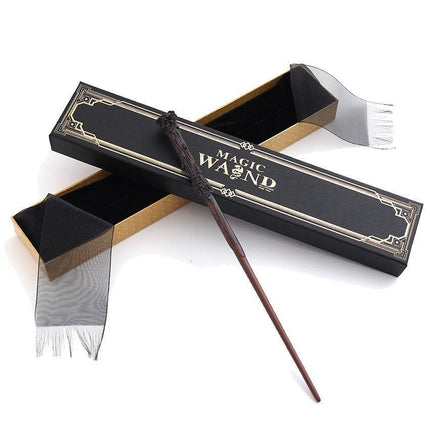 Slim Curved Resin Wizard Wand With Metal Inner Core, Christmas Cosplay Costume Prop, Style 15, Black Gold Stamping Ribbon Gift Box