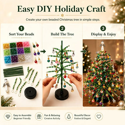 DIY Beaded Christmas Tree Kit, Winter Magic Style with LED Light Strings, Holiday Home Ornament, Relaxing Beading Craft, Full of Dreamy Festival Vibes