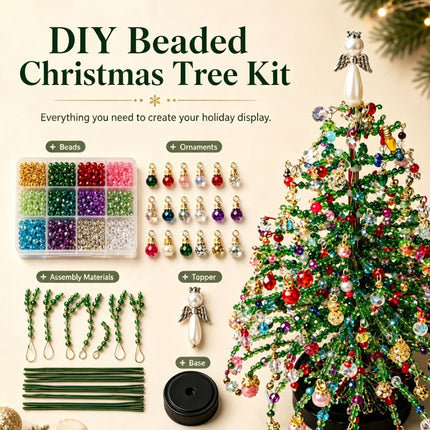 DIY Beaded Christmas Tree Kit, Autumn Glow Style with LED Light Strings, Year-round Home Decor, Leisure Handcraft Activity, Enjoy Gentle Romantic Ambience