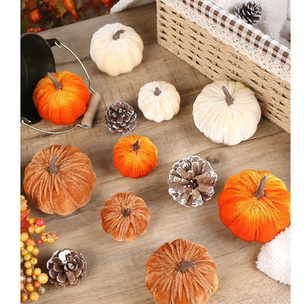 Flocked Fabric Faux Pumpkin Ornament, Halloween Christmas Harvest Festival Decor, Boost Warm Holiday Atmosphere, Orange 6cm