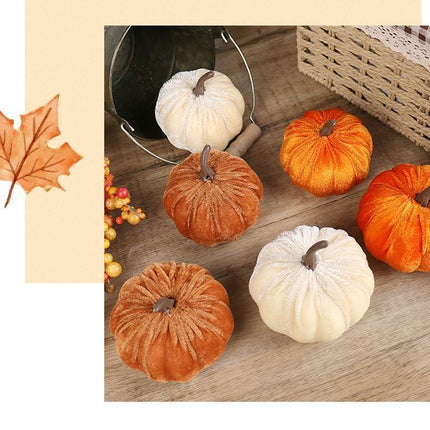Flocked Fabric Faux Pumpkin Ornament, Halloween Christmas Harvest Festival Decor, Boost Warm Holiday Atmosphere, Orange 6cm