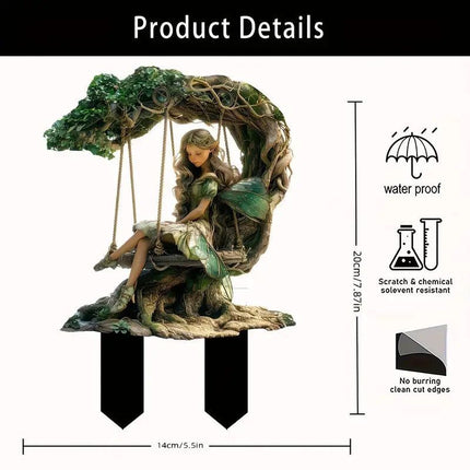 Whimsical 2D Flat Acrylic Swing Elf Garden Stake, Wing Fairy Pot Decor