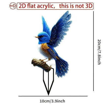 Vivid 2D Flat Acrylic Blue Bird Garden Stake, Wildlife Pot Ornament