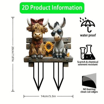 2D Acrylic Goat & Donkey Farm Animal Plant Stake, Yard Insert Sign