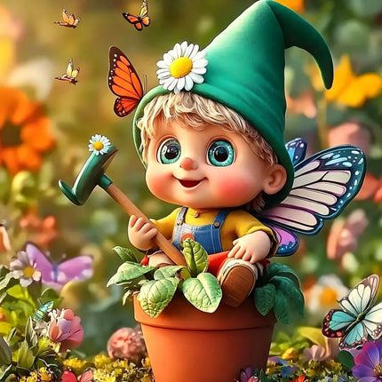 Lovely 2D Flat Acrylic Winged Elf Plant Stake, Potted Fairy Figurine