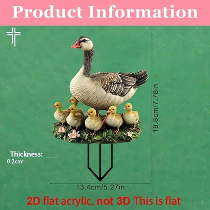 2D Acrylic Goose & Gosling Family Garden Stake, Animal Pot Ornament