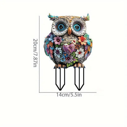 Colourful 2D Acrylic Floral Pattern Owl Garden Stake