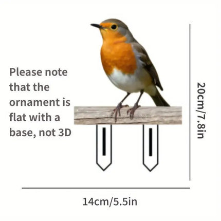 Realistic 2D Flat Acrylic Robin Bird Plant Stake