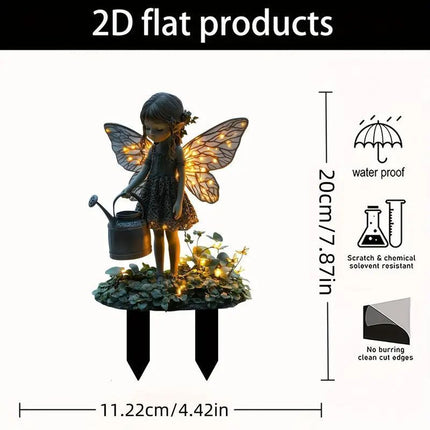 Graceful 2D Flat Acrylic Watering Winged Fairy Garden Stake