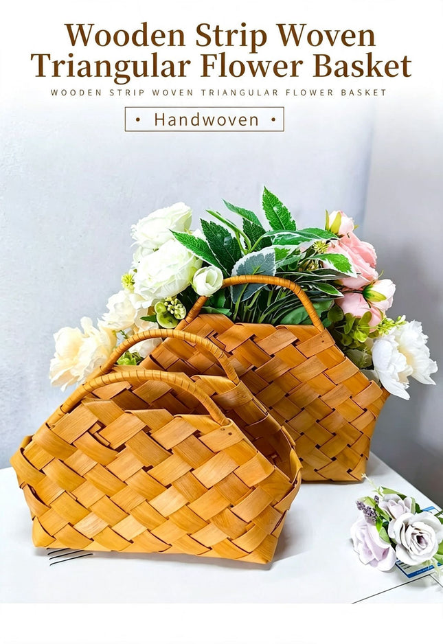 Handwoven Wooden Chip Handheld Decorative Basket Baking Pastry Container Living Room Floral Display – product detail