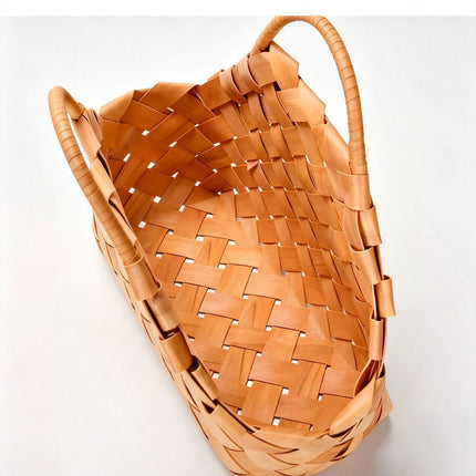 Handwoven Wooden Chip Handheld Decorative Basket, Baking Pastry Container, Living Room Floral Display Decor, Suitable for Christmas Halloween Party Layout, Large Size