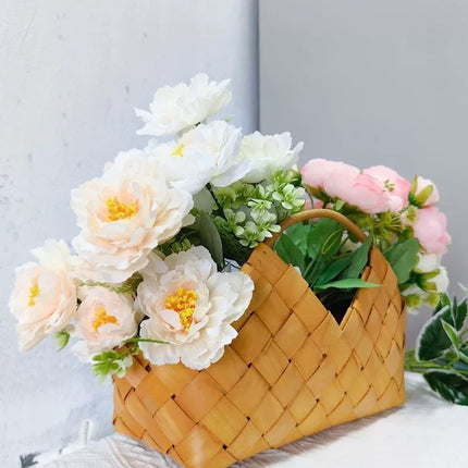 Handwoven Wooden Chip Handheld Decorative Basket, Baking Pastry Container, Living Room Floral Display Decor, Suitable for Christmas Halloween Party Layout, Large Size