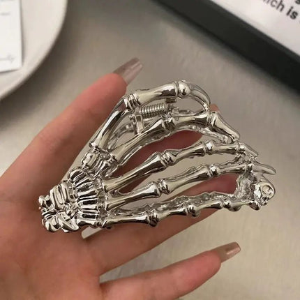 Halloween & Christmas Silver White Skull Claw Metal Hair Claw