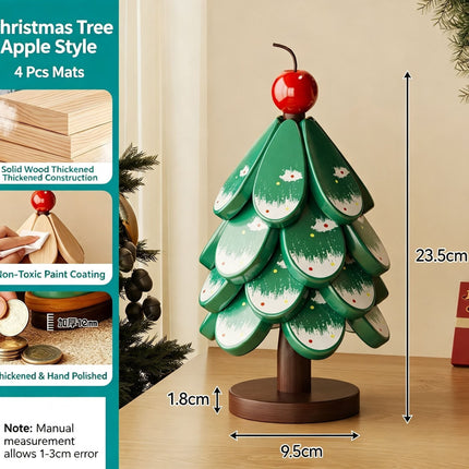 Green Christmas Tree 4-Tier Apple Pattern Heat Insulation Pad