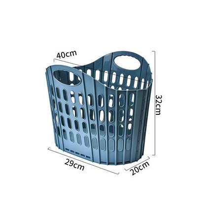 Small Hollow-Out Foldable Laundry Hamper, Blue Portable Storage Basket