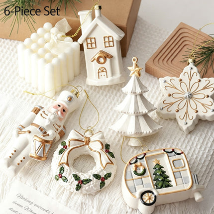 White & Gold 6 Pieces Assorted Hanging Ornament Set