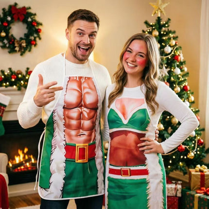 Red Muscle Man Themed Party Apron, Waterproof Stain‑proof Kitchen Bib, Decor Dress‑up Prop for Christmas & Halloween, 75*52cm
