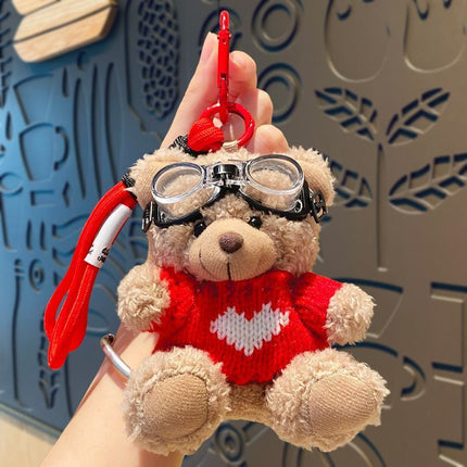 Plush Bear Bag Charm in Red Outfit with White Heart