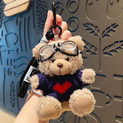 Plush Bear Pendant in Navy Outfit with Red Heart