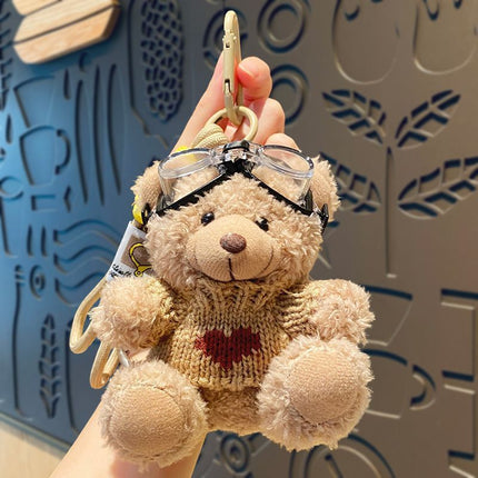 Plush Bear Bag Charm in Brown Outfit with Red Heart