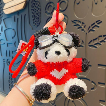 White Bear Plush Keychain with Red Heart Accent