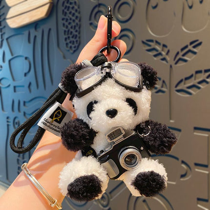 White Bear Plush Pendant with Camera Decor, Cartoon Soft Bag Charm