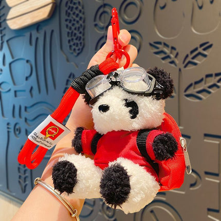 White Bear Plush Bag Charm Equipped with Red Schoolbag