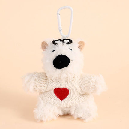 West Highland Dog Plush Keychain in White Outfit with Red Heart