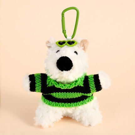 West Highland Dog Plush Keychain with Black‑green Striped Design