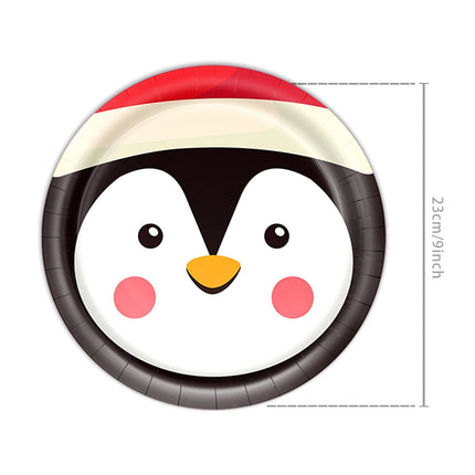 9 Inch Disposable Paper Plates 10 PCS, Penguin Motif Paper Plates
