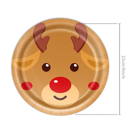 9 Inch Disposable Paper Plates 10 PCS, Elk Cartoon Print Tableware