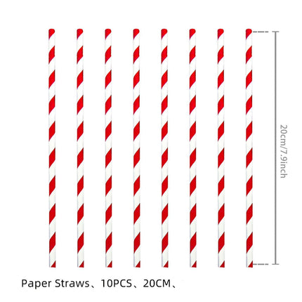Red Striped Disposable Drinking Straws 10 PCS