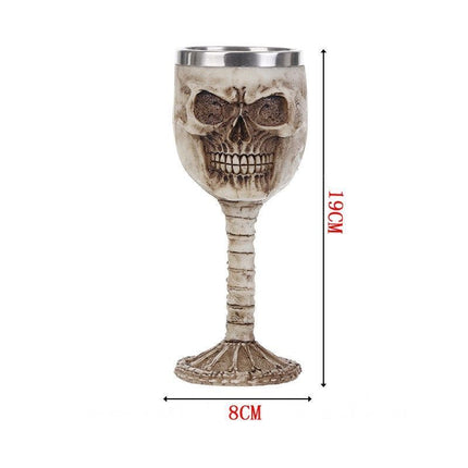 Resin Full Skull Sculpted Goblet 2 PCS, Bone‑textured Stem