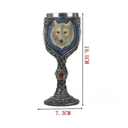 Resin Wolf Head Emblem Wine Goblet 2 PCS, Gothic Carved Resin Cup