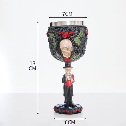 Resin Skull Goblet with Rose Floral Ornament 2 PCS