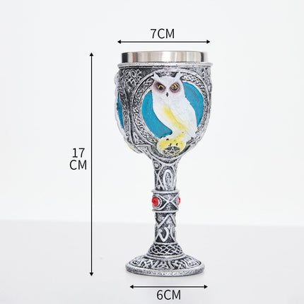 Resin Owl Emblem Gothic Goblet 2 PCS, Pattern‑carved Resin Cup