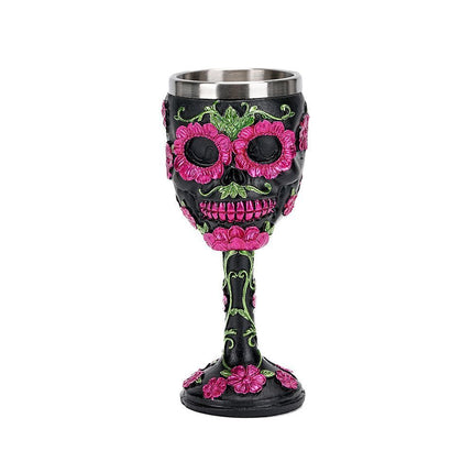 Resin Skull & Rose Embossed Goblet, Artistic Sculpted Cocktail Cup