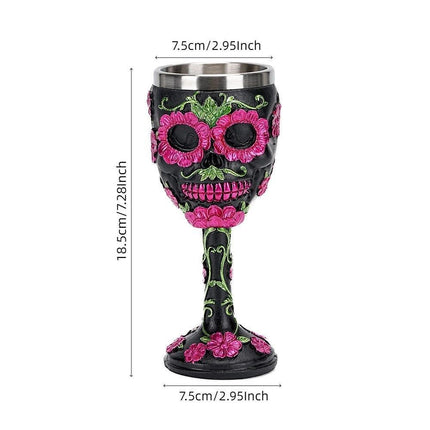 Resin Skull & Rose Embossed Goblet, Artistic Sculpted Cocktail Cup