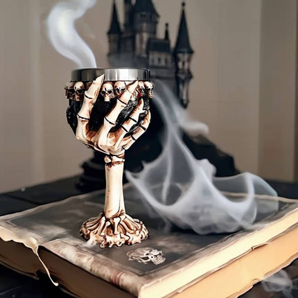 Resin Skull & Rose Embossed Goblet, Artistic Sculpted Cocktail Cup