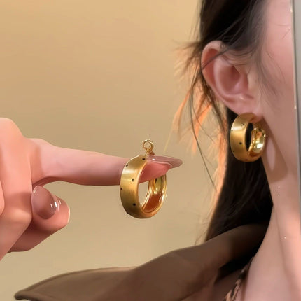 1 Pair Gold Brushed Black Polka Dot Hoop Earrings