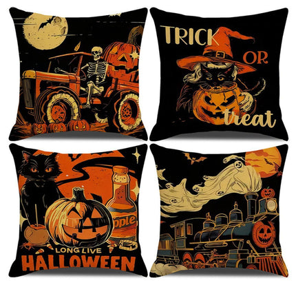 4PC Decorative Pillow Cover, Halloween & Christmas Holiday Ornament