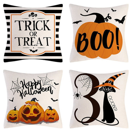 4PC Household Decor Pillow Cover, For Halloween & Christmas Festival Layout, Style 27, Suitable For Sofa, Living Room, Bedroom, 45x45cm Does Not Include Pillow Core, Household Layout Cushion Cover For Holiday Themed Decoration