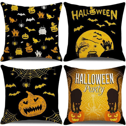 Home Festival Decoration 4PC Decorative Pillow Cover, Christmas & Halloween Theme, Style 34, Suitable For Sofa, Living Room, Bedroom, 45x45cm Does Not Include Pillow Core, Multi‑usage Cushion Cover For Different Indoor Scenarios