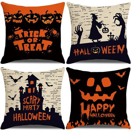 4PC Indoor Decor Pillow Cover, Suitable For Christmas & Halloween Celebration, Style 36, Suitable For Sofa, Living Room, Bedroom, 45x45cm Does Not Include Pillow Core, Home Furnishing Accent Cushion Cover For Festival Scene Beautify