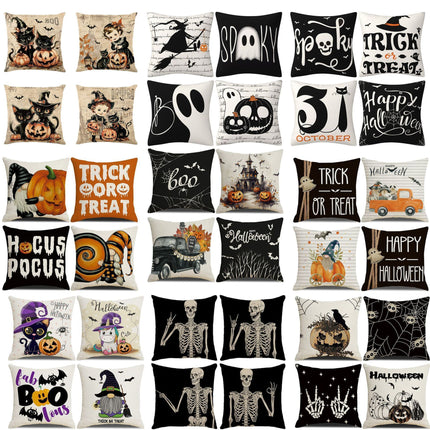 4PC Indoor Decor Pillow Cover, Suitable For Christmas & Halloween Celebration, Style 36, Suitable For Sofa, Living Room, Bedroom, 45x45cm Does Not Include Pillow Core, Home Furnishing Accent Cushion Cover For Festival Scene Beautify