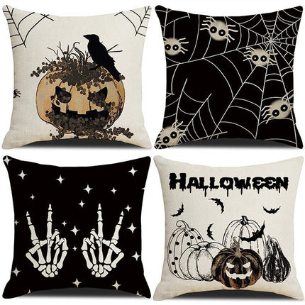 Decorative Pillow Cover 4PC, Christmas & Halloween Home Party Essential, Style 42, Suitable For Sofa, Living Room, Bedroom, 45x45cm Does Not Include Pillow Core, Household Decor Piece Cushion Cover For Seasonal Ornament Update